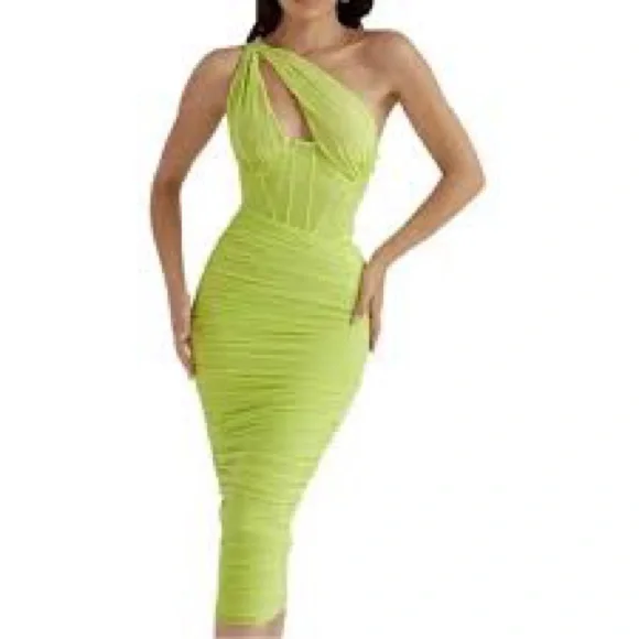 HOUSE OF CB Valentina Asymmetric Cutout One-Shoulder Midi Dress